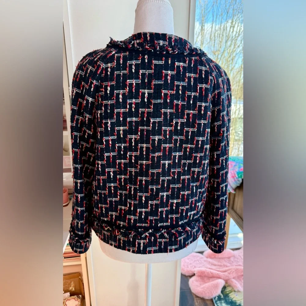 Kate Spade EUC Darby Tweed Cropped Blazer Navy Red Size 10
